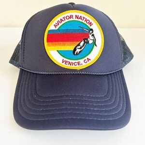 Aviator Nation Unisex Navy Blue Venice Surf Mesh Adjustable Retro Trucker Hat OS